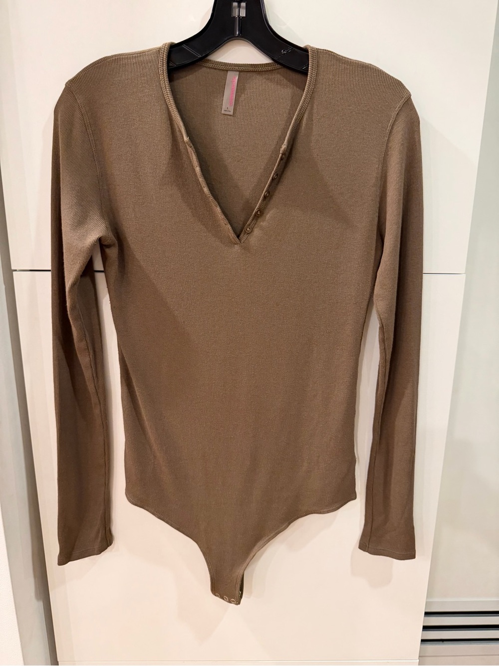 Commando Pima Cotton Ribbed Henley Bodysuit Taupe Brown Size L